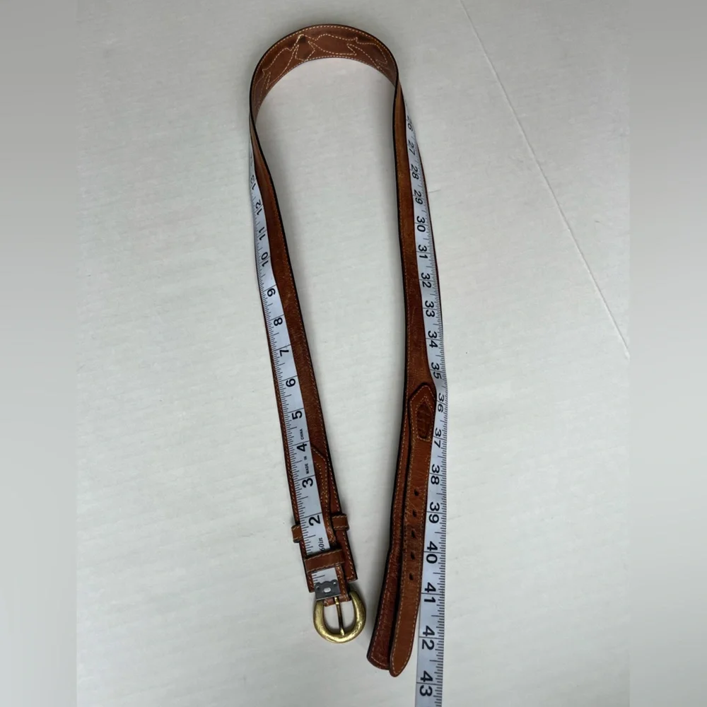 Classic Men’s Brown Leather Solid Brass Buckle Ranger Belt Style
